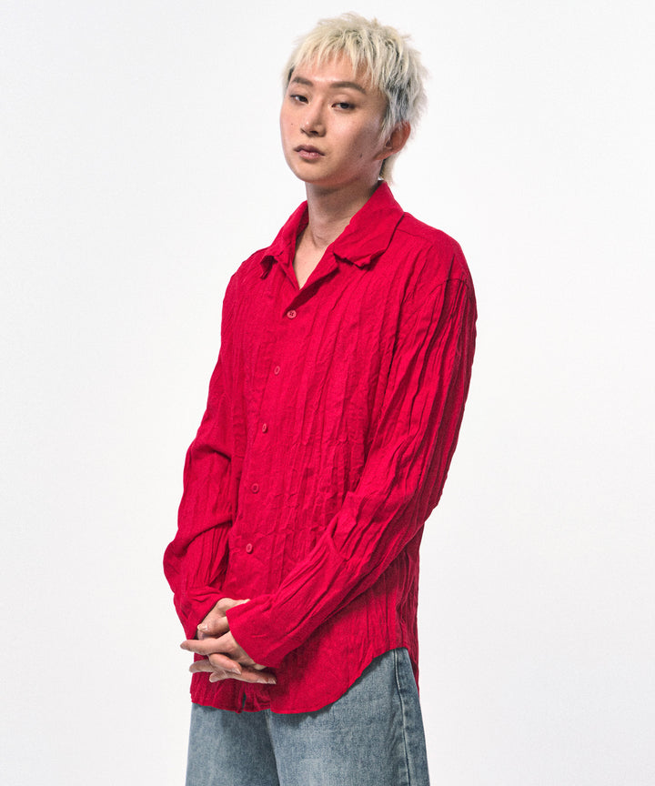 【C Wear シーウエア】CRINKLE LINEN SHIRTS RED