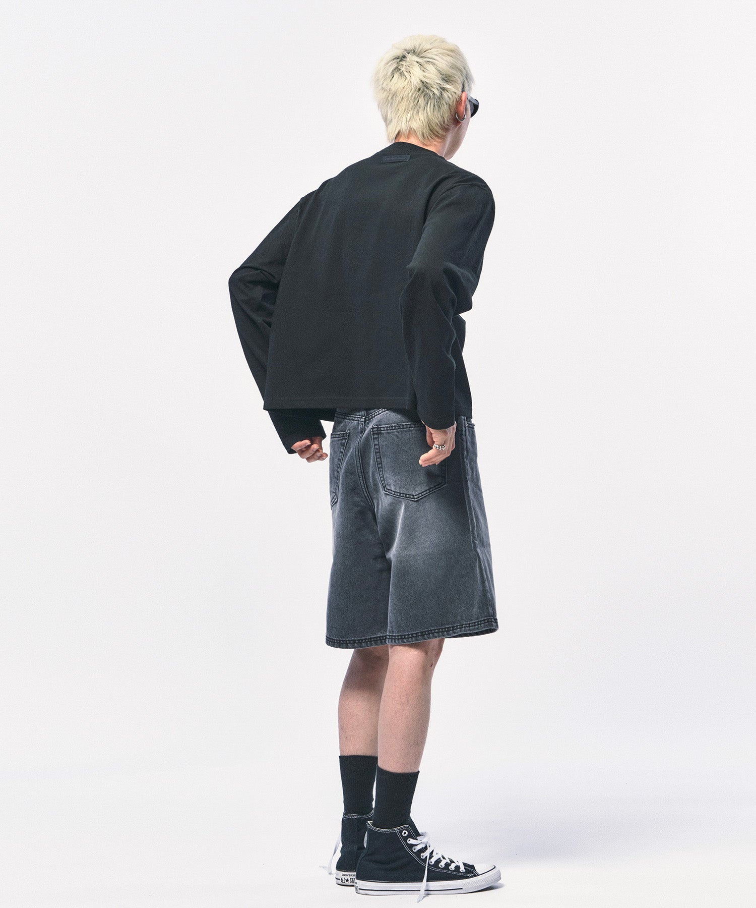 c wear mens crop long sleeve t shirt black バックスタイル 