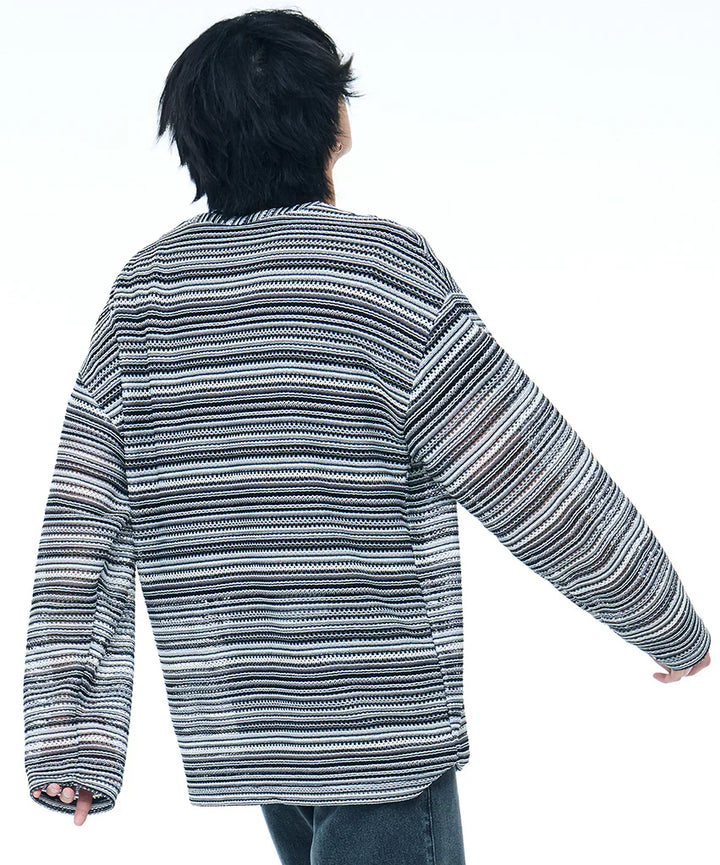 【C Wear シーウエア】SEE-THROUGH CRAFT KNIT PULLOVER BLACK