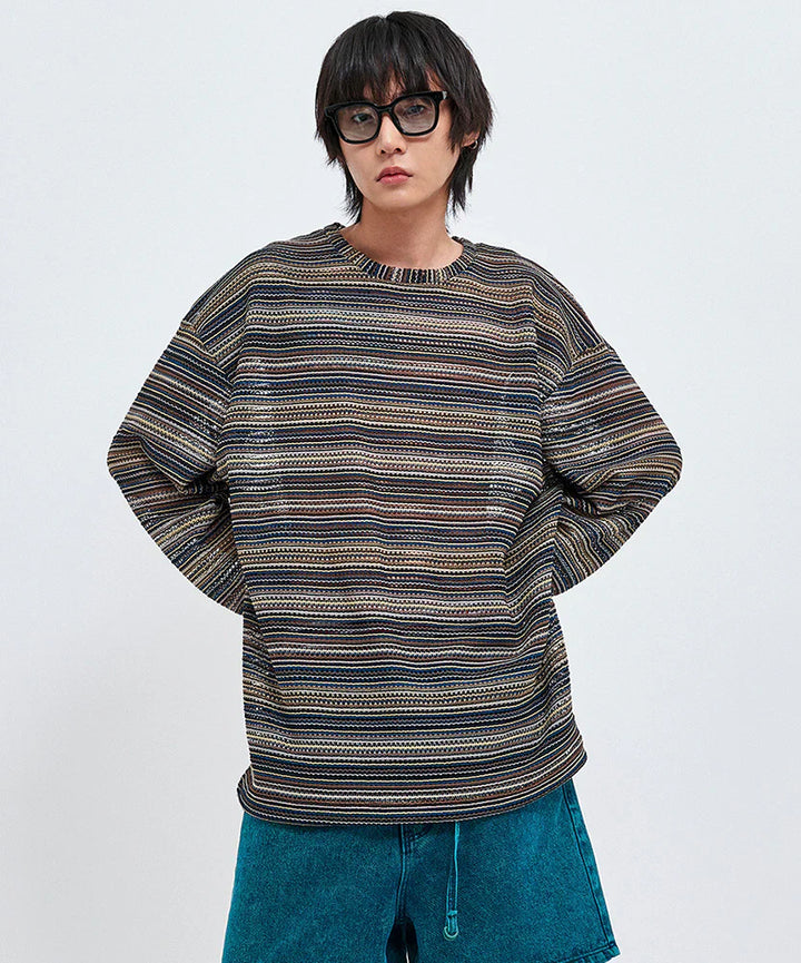 【C Wear シーウエア】SEE-THROUGH CRAFT KNIT PULLOVER BLUE