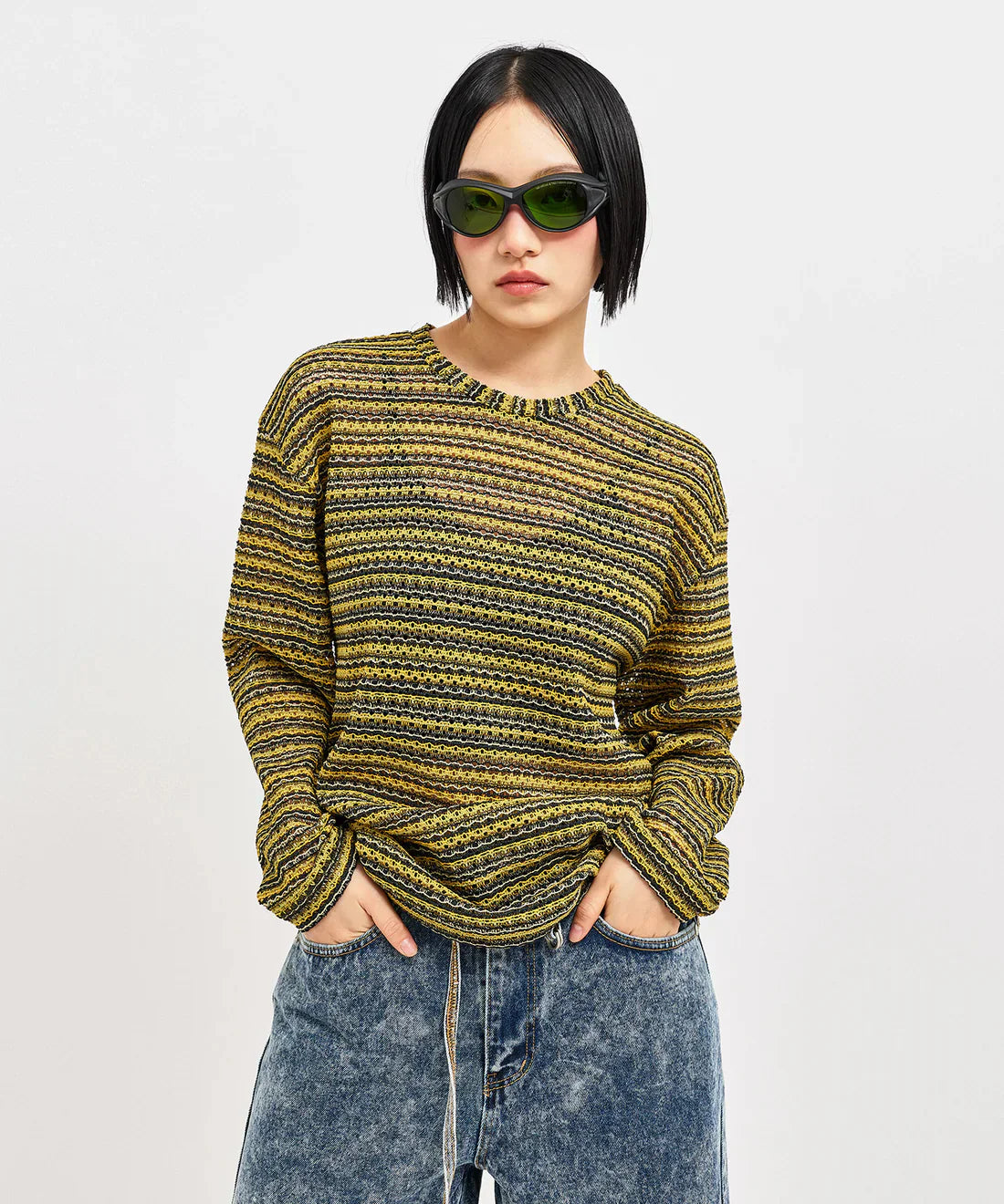 C Wear シースルークラフトニット イエロー 正面ディテール