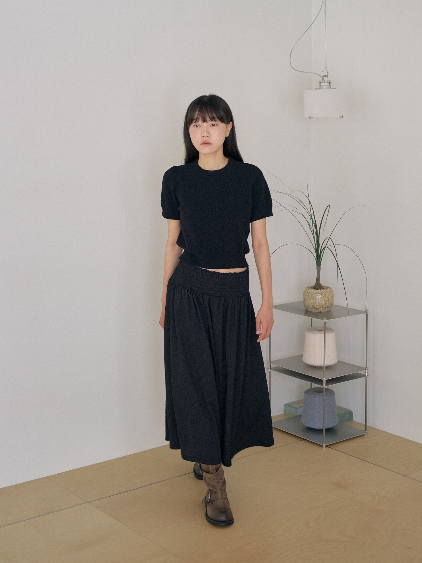 Boucle Round Half Sleeve - Black
