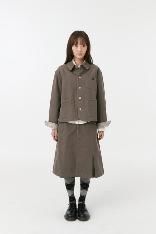 [10/1予約配送] ROUND COLLAR COTTON JACKET, BROWN KHAKI