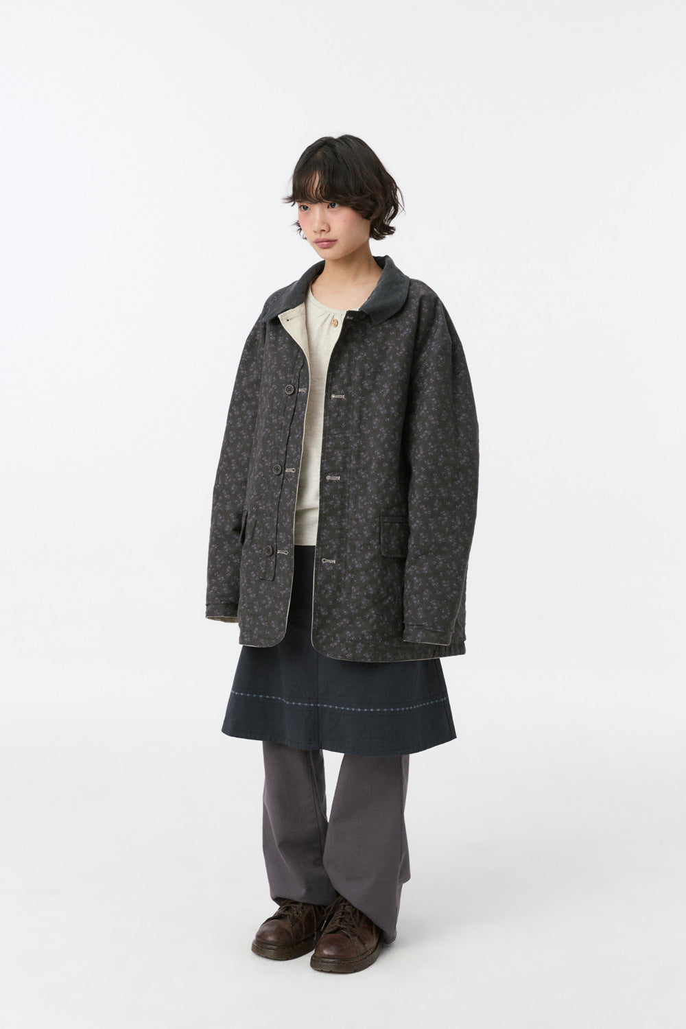 REVERSIBLE FLORAL COTTON JACKET, BEIGE