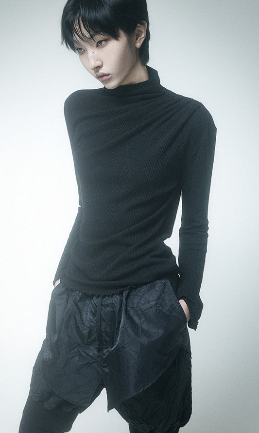 【Reculer レキュリー】Cowl string coloration draped T-shirt Black