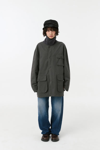 REVERSIBLE FLORAL COTTON JACKET, CHARCOAL