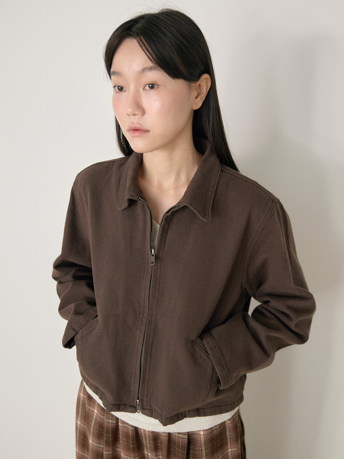 Cotton Twill Crop Jacket - Brown 7