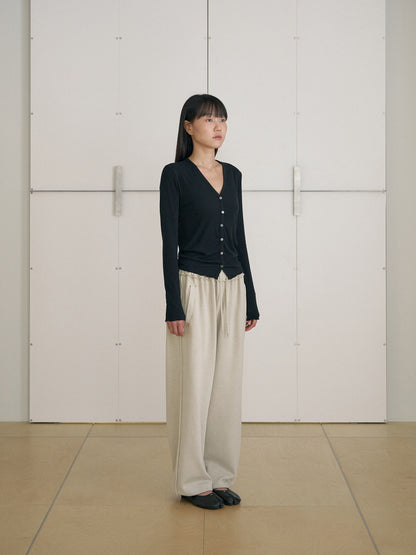 MARAN Wave V-neck Rib Cardigan - Black 商品画像17/21