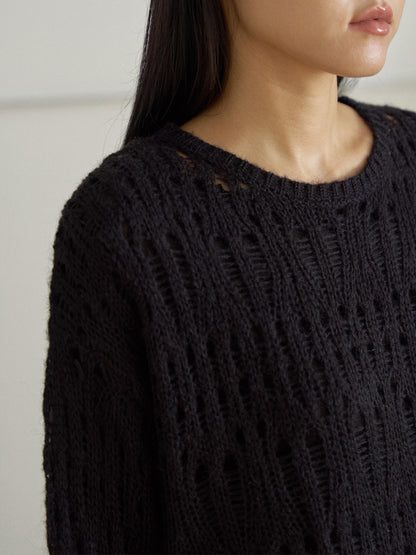 Mohair Punching Pullover - Black