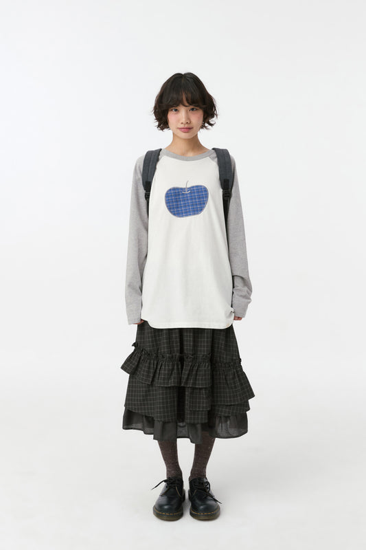 CHECK FRILL MIDI SKIRT, BROWN