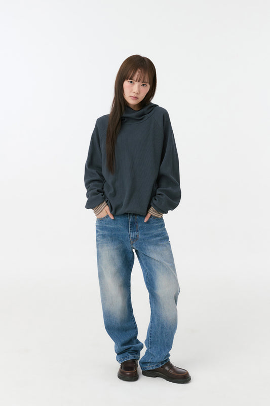 WAFFLE HOODED SWEATSHIRT, NAVY