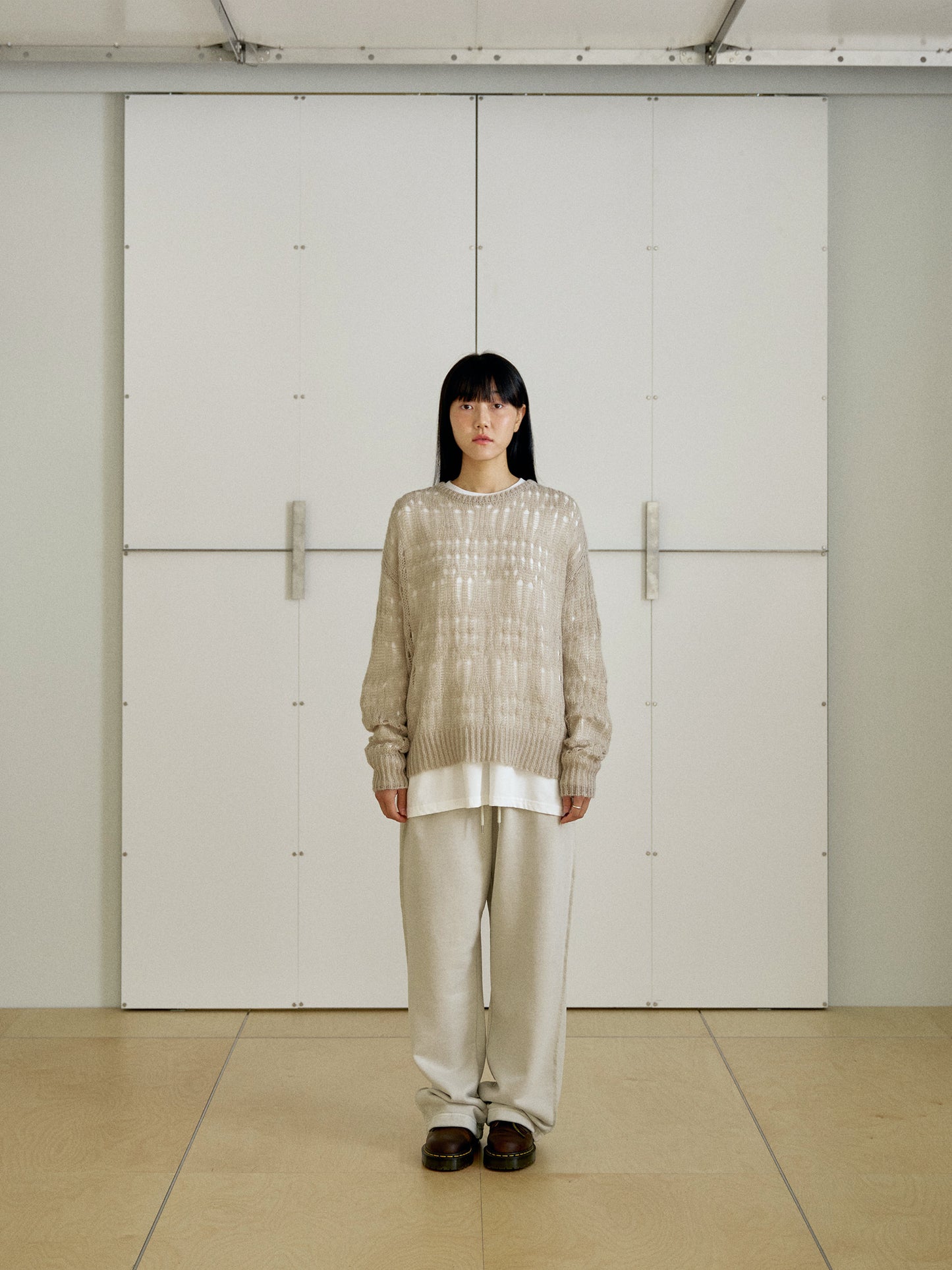 Mohair Punching Pullover-Ivory