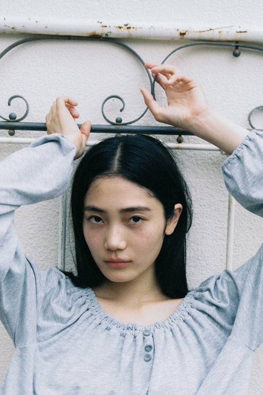 [9/24予約配送] STRING BOAT NECK JERSEY BLOUSE, WHITE
