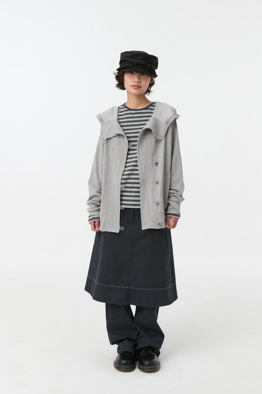 RAGLAN BUTTON HOODED ZIP-UP, GRAY
