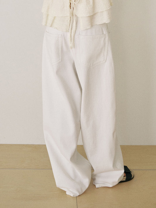 Curved Denim Pants - Ivory 4