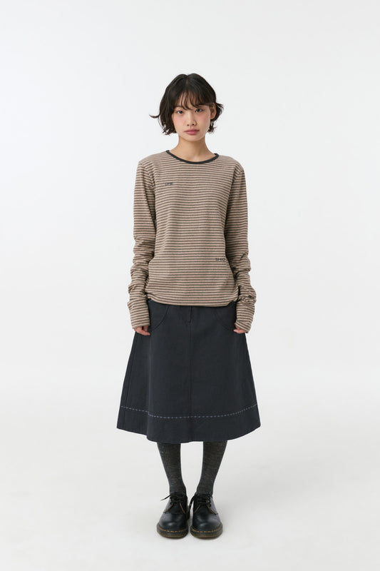 EMBROIDERY POCKET A-LINE SKIRT, NAVY
