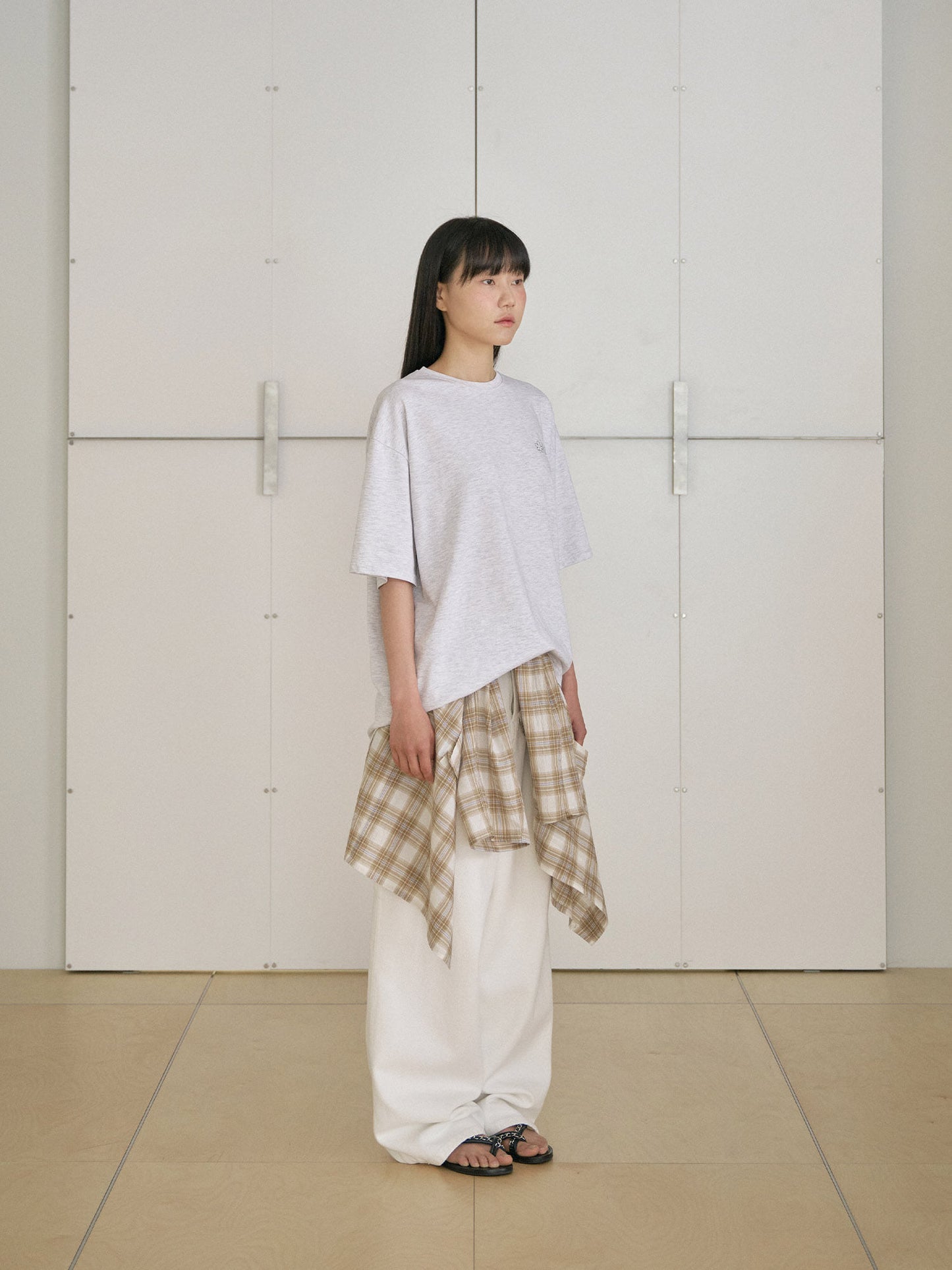 Flower Printing Short Sleeve - Light Gray