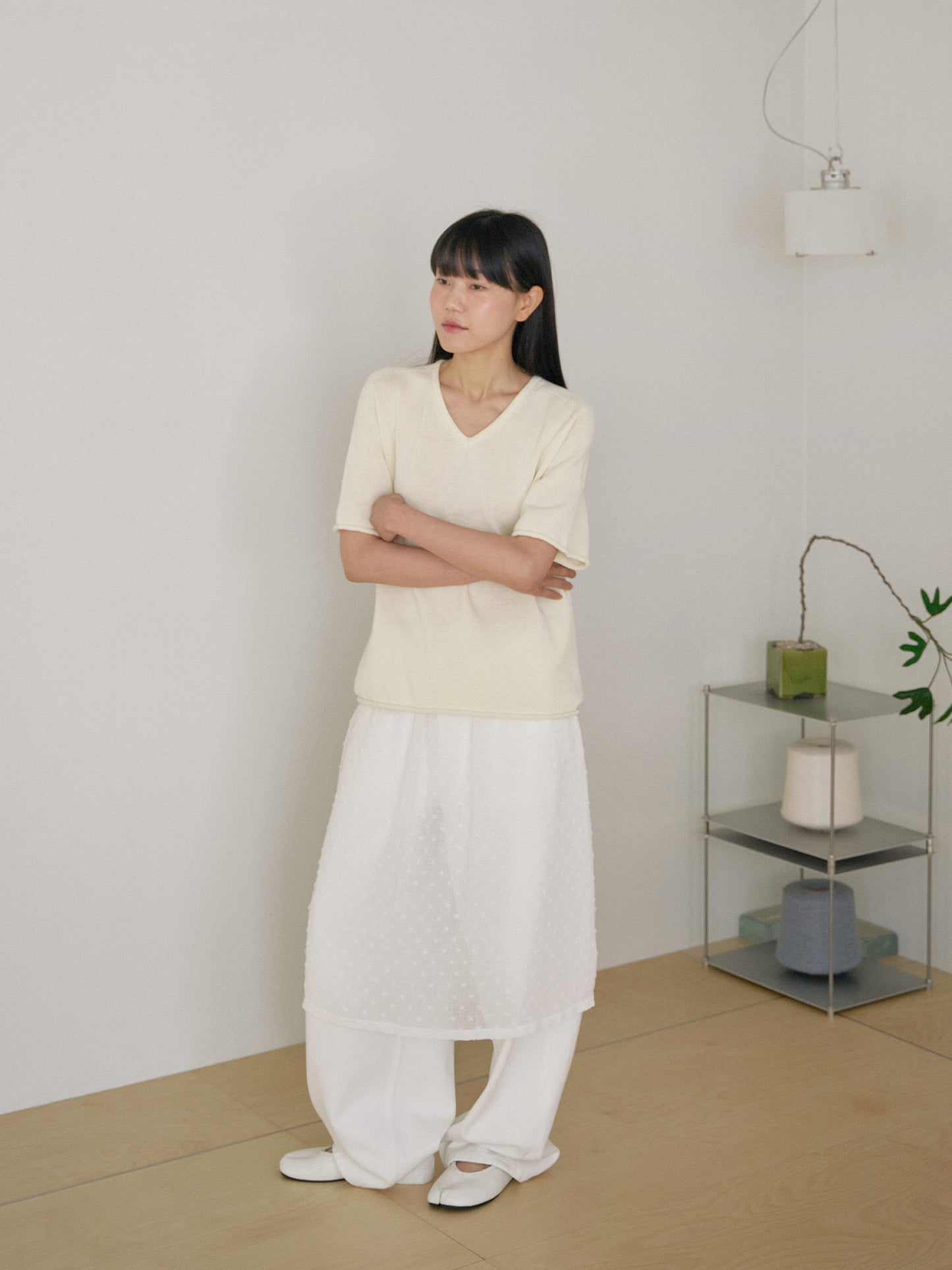 Dot Slit Skirt - Ivory