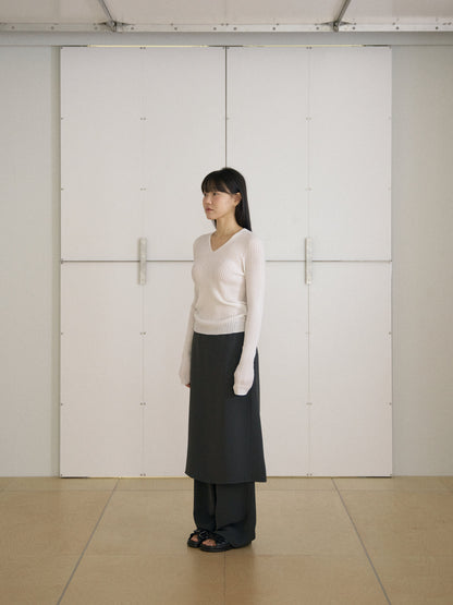 MARAN Double V-neck Rib Pullover - Ivory 商品画像19/21