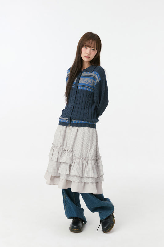 SNAIL GRAPHIC KNIT CARDIGAN, NAVY