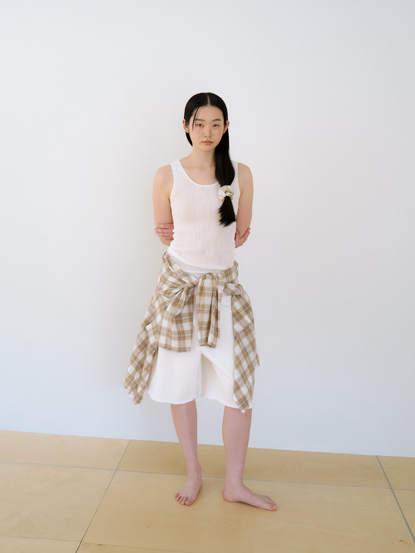 Cutoff Denim Shorts - Ivory