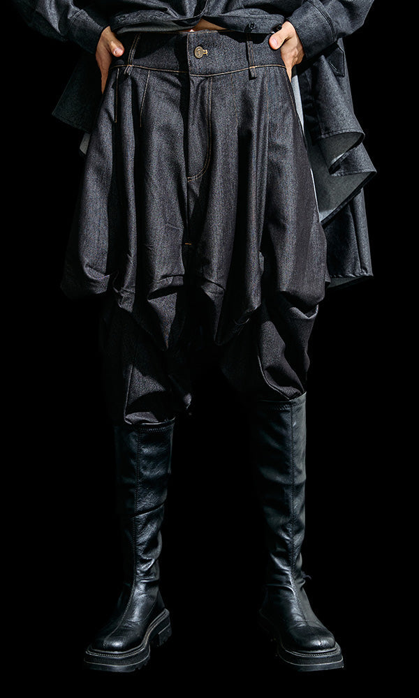 【Reculer レキュリー】skirt silhouette baggy pants Like Denim Black