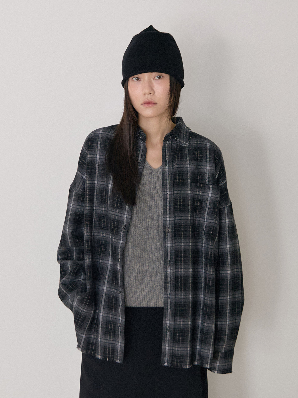 Fringe Check Shirt - Black 6