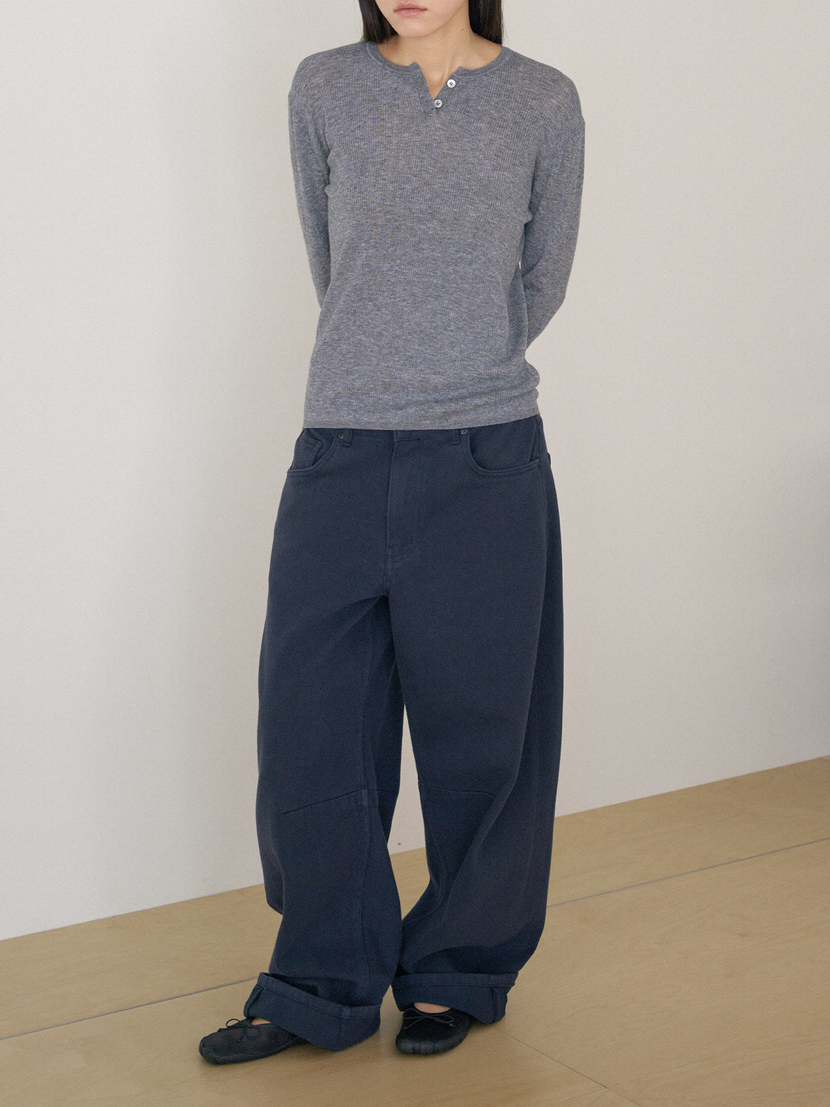 Henley Neck Pullover - Gray 3