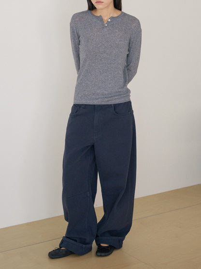 Henley Neck Pullover - Gray 3