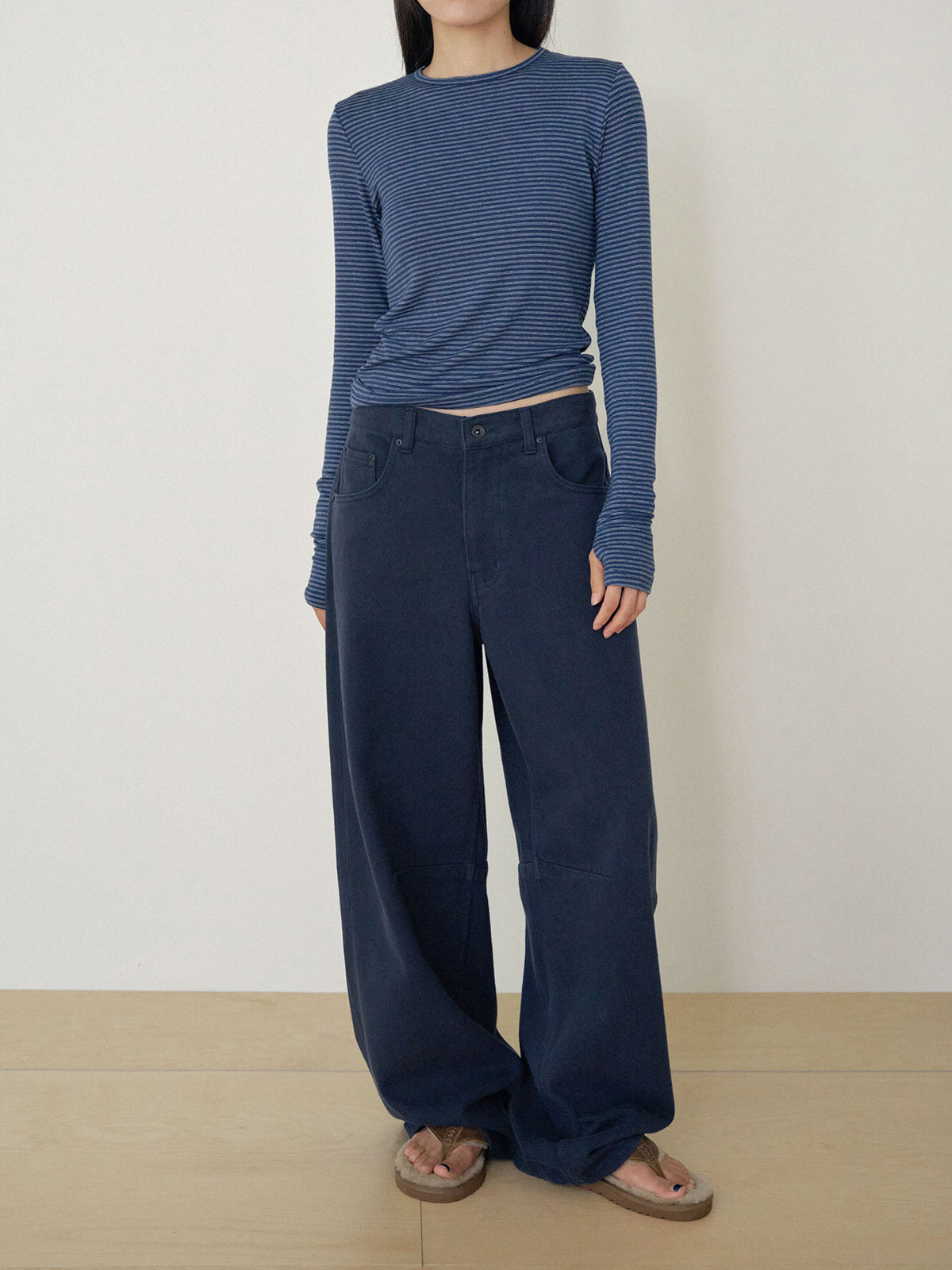 Rib Stripe Long Sleeve - Navy 8
