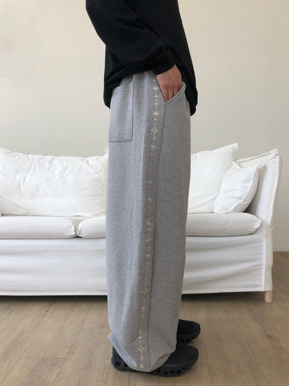 Carat Embroidery Wide Pants GRAY 刺繍ディテール