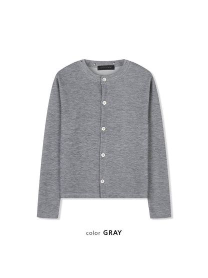Pearl Snap Ribbed Cardigan GRAY フロントスタイル