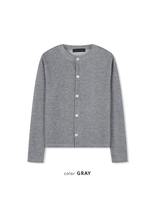 Pearl Snap Ribbed Cardigan GRAY フロントスタイル