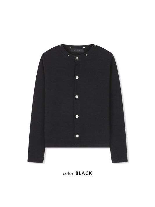 Pearl Snap Ribbed Cardigan BLACK フロントスタイル