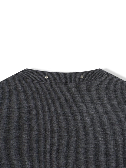Pearl Snap Ribbed Cardigan ネックライン バックディテール
