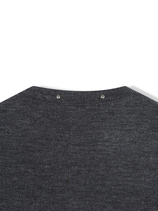 Pearl Snap Ribbed Cardigan ネックライン バックディテール