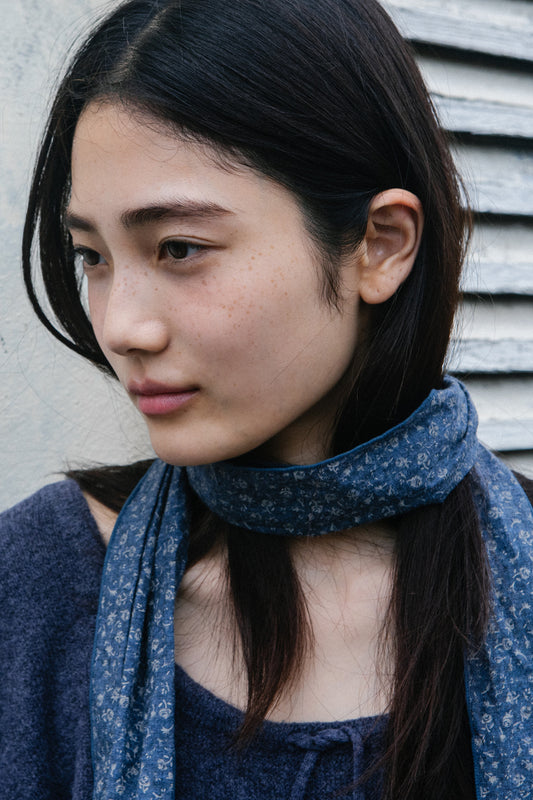 VINTAGE FLORAL COTTON SCARF, BLUE