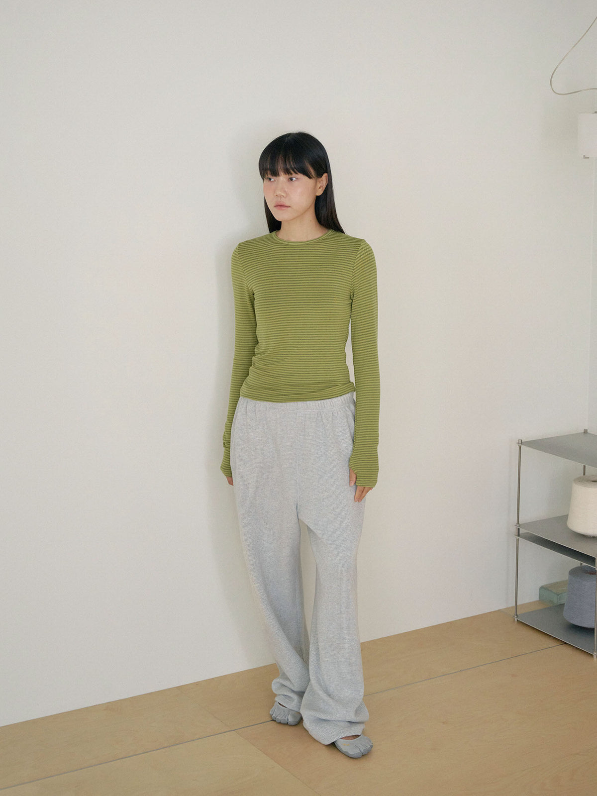 Rib Stripe Long Sleeve - Olive 3