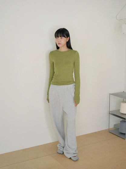 Rib Stripe Long Sleeve - Olive 3