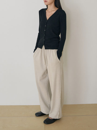 Wave V-neck Rib Cardigan - Black 6