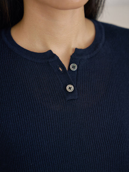 Henley Neck Pullover - Navy 9