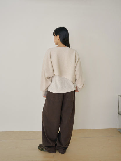 Unbalanced Boat Neck Pullover - Oatmeal 6