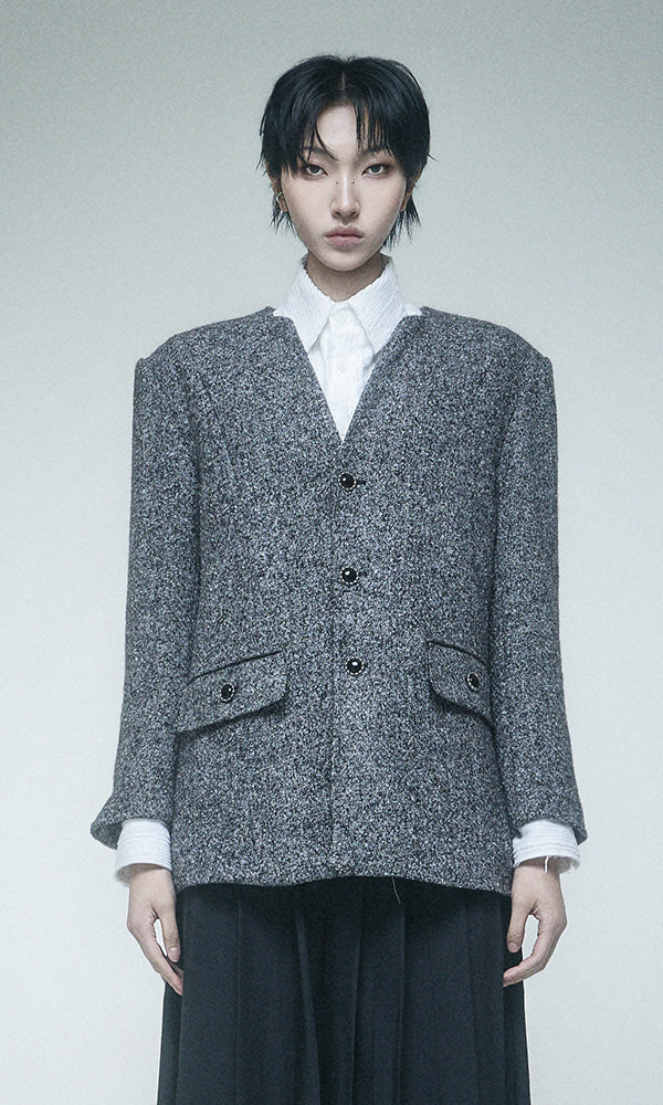Reculer Lapelless tweed jacket(チャコール) 商品画像7/7