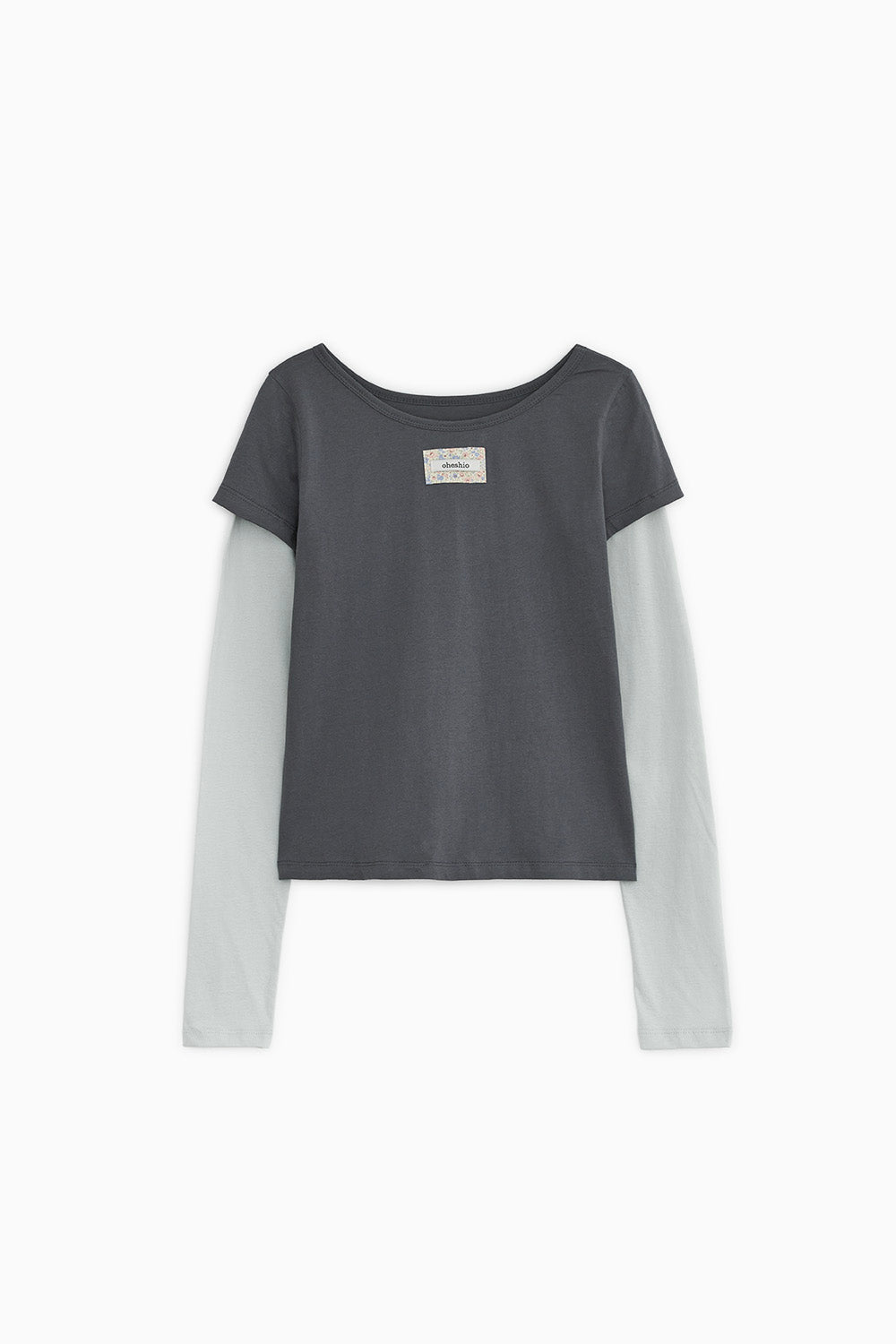 FLORAL LABEL LAYERED T-SHIRT, CHARCOAL