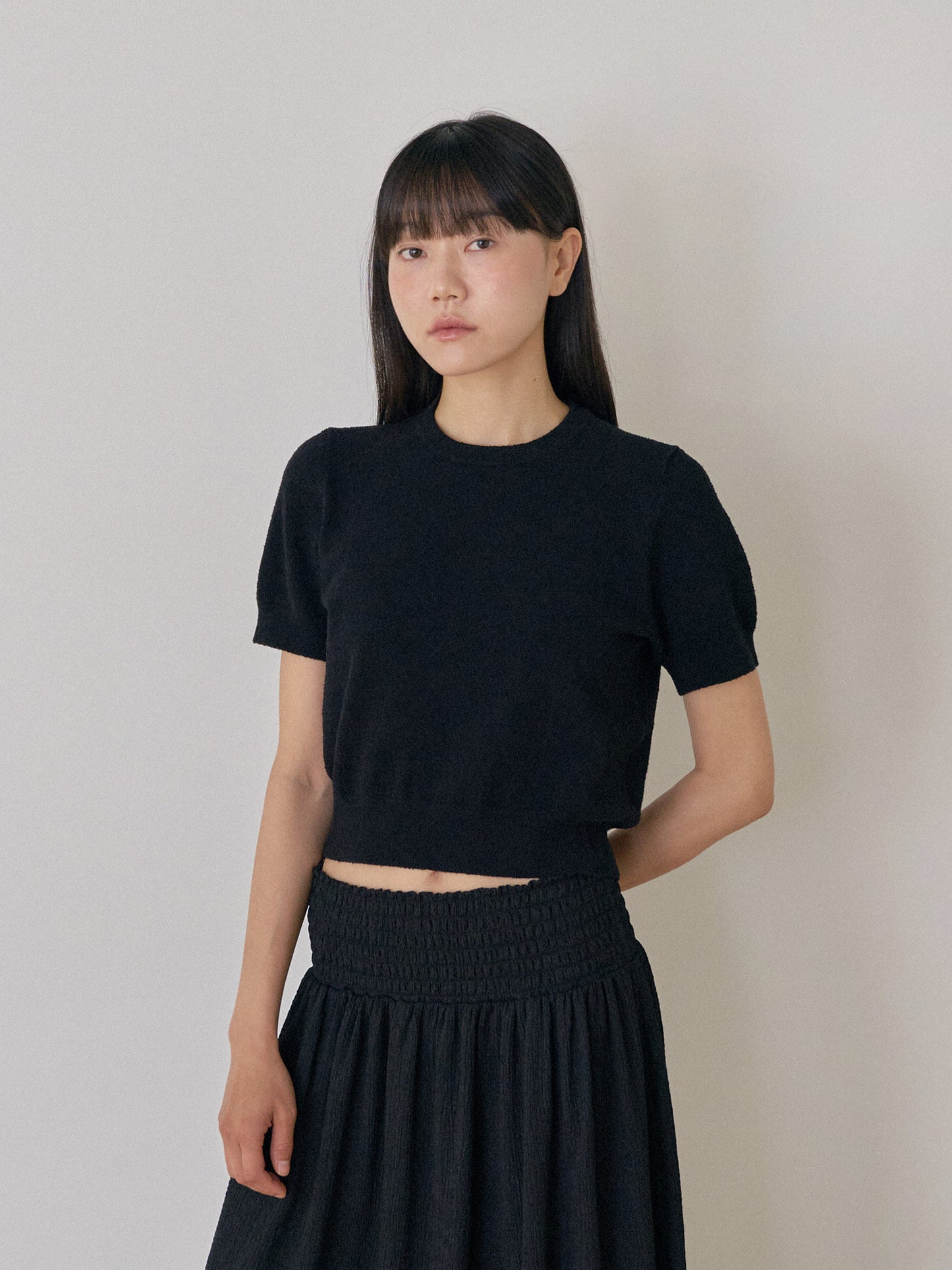 Boucle Round Half Sleeve - Black