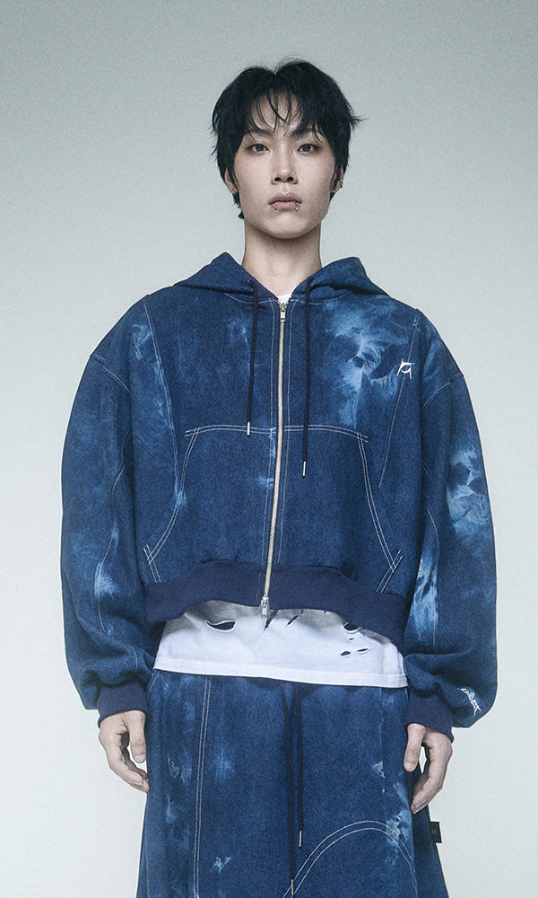Reculer Pipe dyed denim crop hoodie zip-up(ブルー) 商品画像5/5