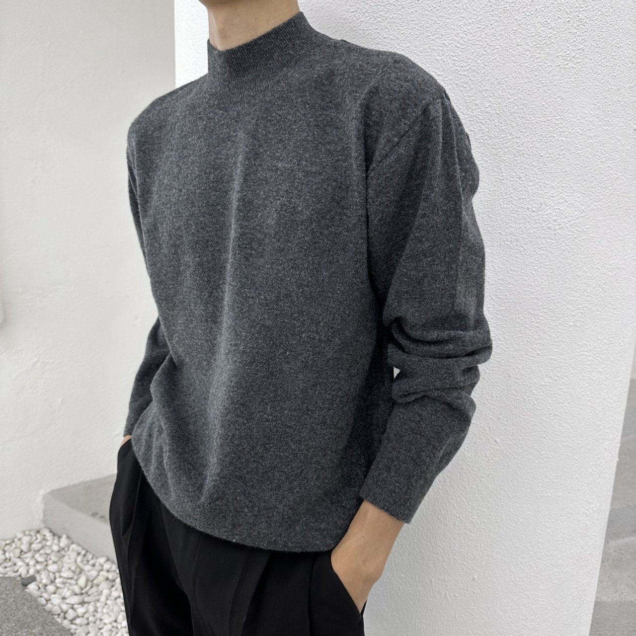 Wool Yono Half Polo CHARCOAL 2