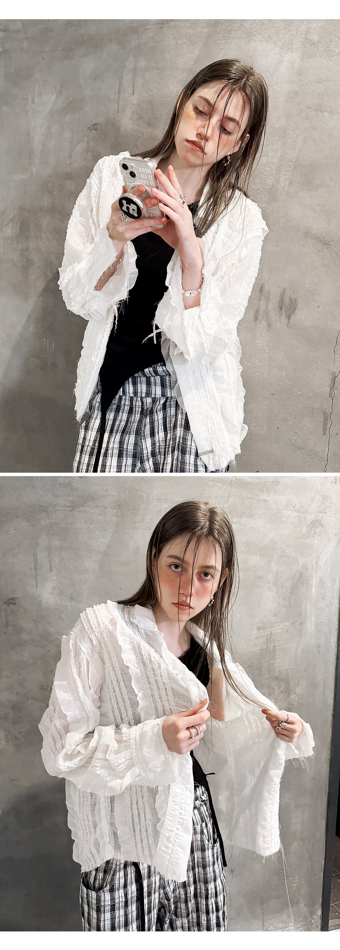 Raw Edge Detail Ruffle Shirt _ White