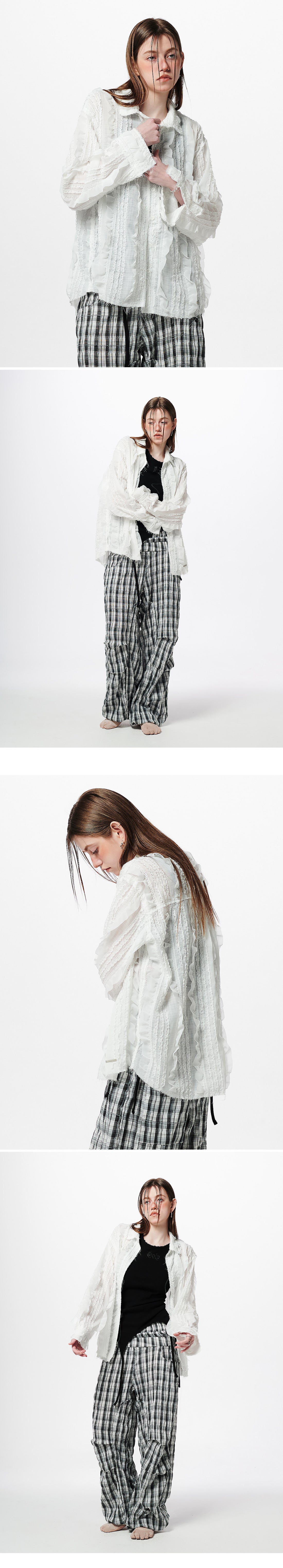 Raw Edge Detail Ruffle Shirt _ White