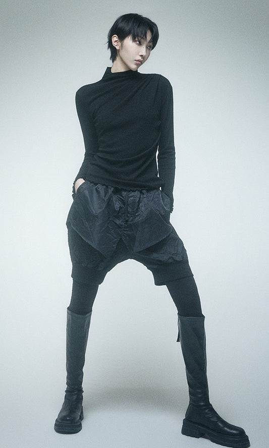 【Reculer レキュリー】Unbalanced leggings baggy pants Black